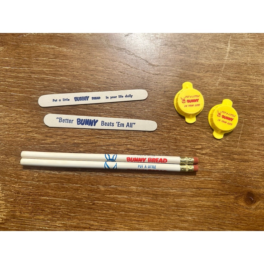 Vintage Bunny Bread Advertising Retro Pencil, Caps & Nail File Promo Gifts